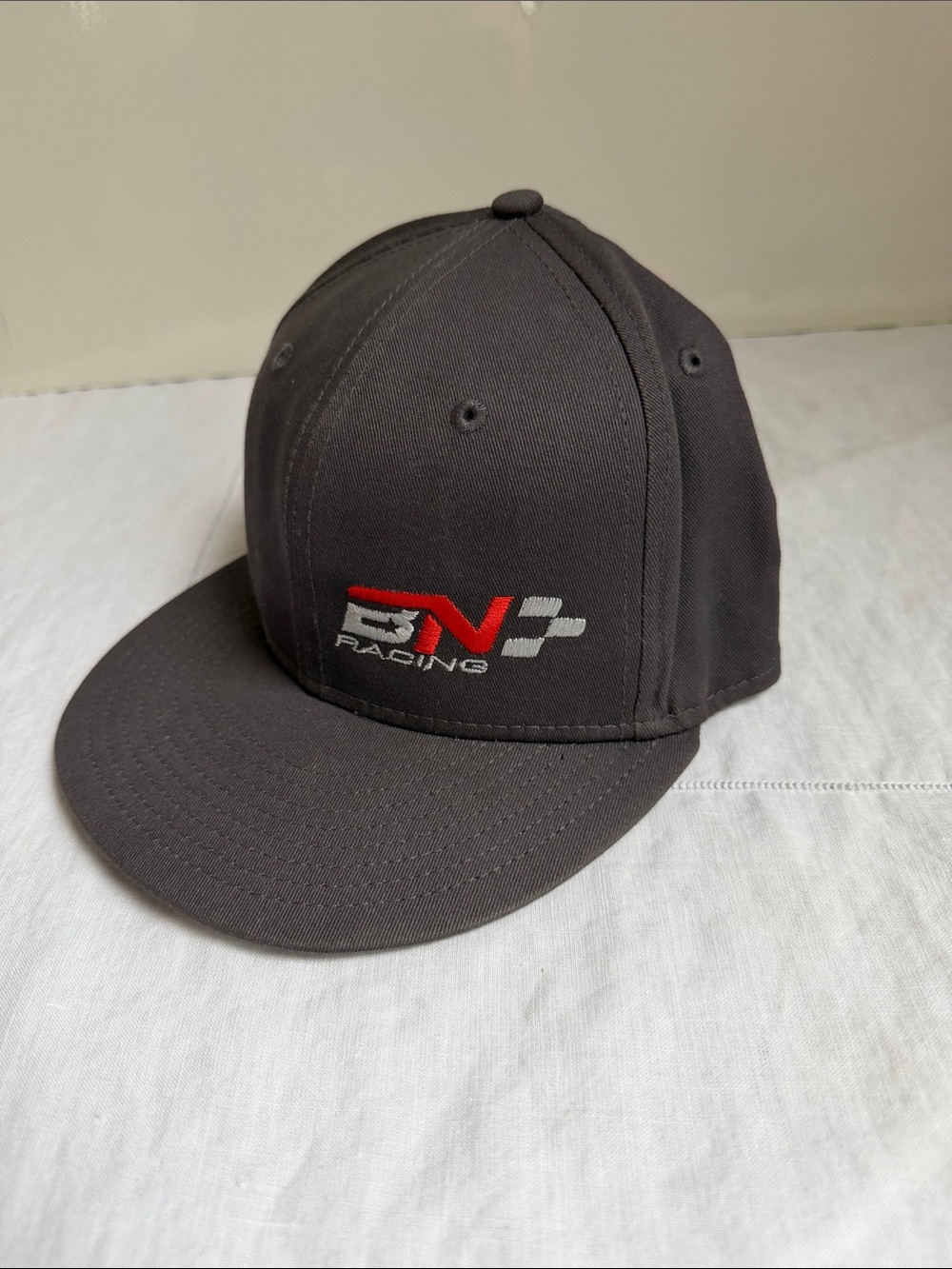 NWOT Flat bill gray snapback hat cap embroided "BN RACING" logo